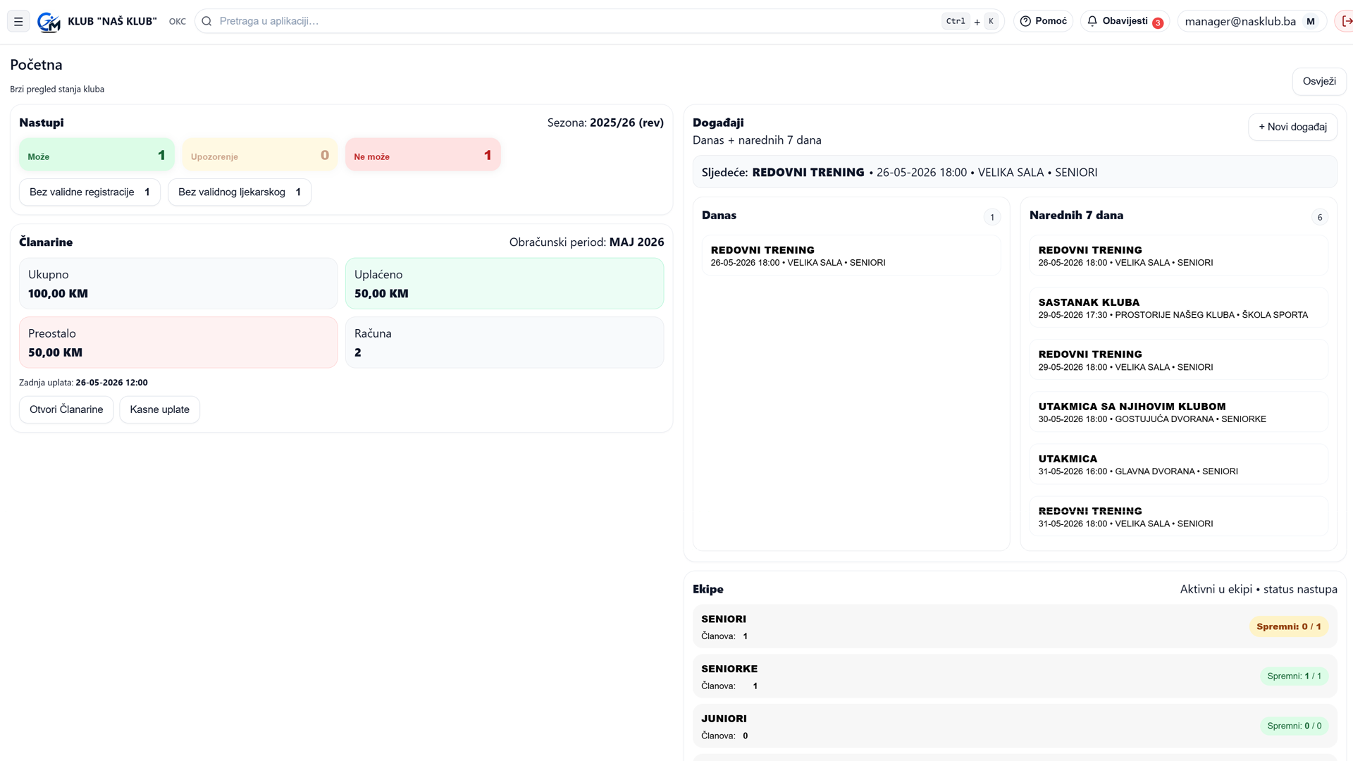 ClubManager Dashboard